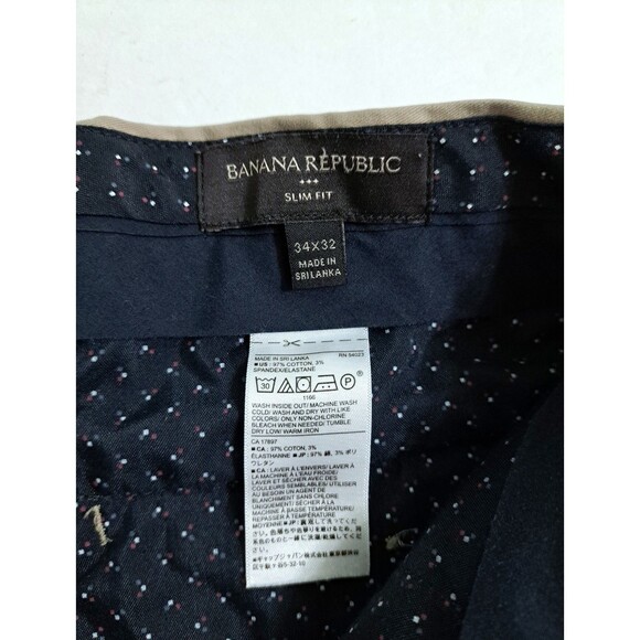 Banana Republic Mens 34x32 Slim Fit Straight Leg Khaki Chinos Pants Tan Beige - Picture 4 of 7